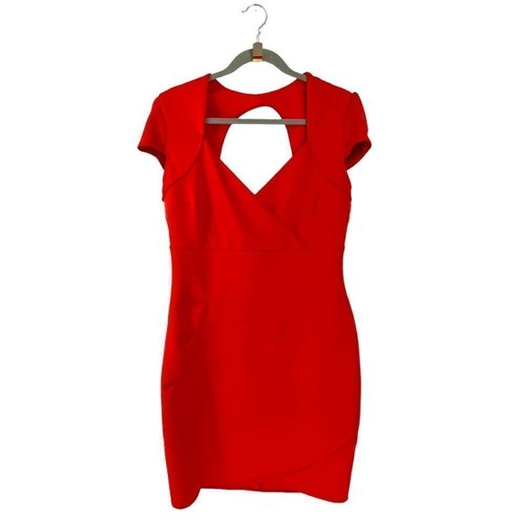 Guess Los Angeles Emily Scuba Body Con Hot Coral Cap Sleeve Cut out Back - Picture 1 of 9
